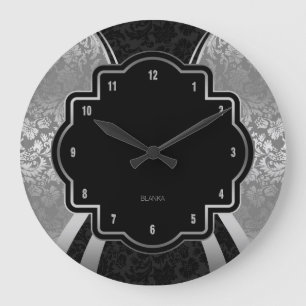 Geometrisch ontwerp voor zwart en zilver Damask Grote Klok