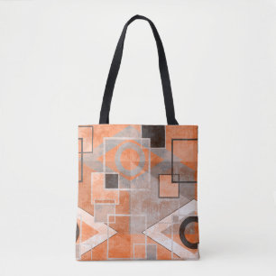 Geometrisch oranje grijs glanzend, stijlvol tote bag