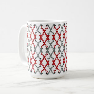Geometrisch ornament in rood en grijs op wit. koffiemok