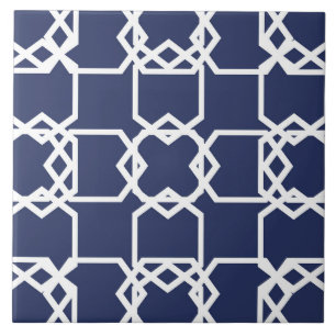 Geometrisch, ornamentaal, modern, japblauw, wit tegeltje