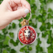 Geometrisch paardenportret in levendig rood en wit sleutelhanger (Hand)
