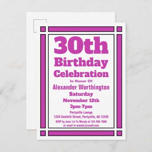 Geometrisch Paars 30e Briefkaart voor de uitnodigi (Voorkant / Achterkant)