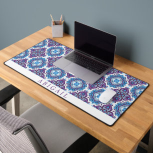 Geometrisch paars blauw mediterraan tegelpatroon bureaumat