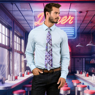 Geometrisch Paars blauw PatroonStropdas Stropdas