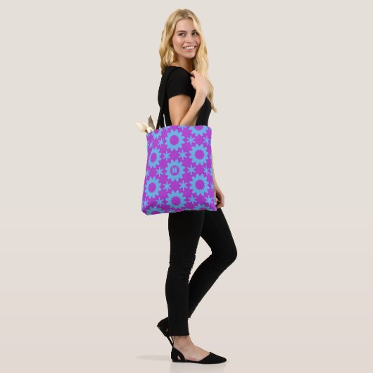 Geometrisch paarse blauw tote bag (Op model)