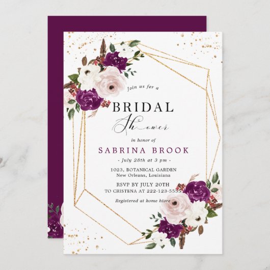 Geometrisch Paarse Blush Roze Bloemen Vrijgezellen Kaart (Voorkant / Achterkant)