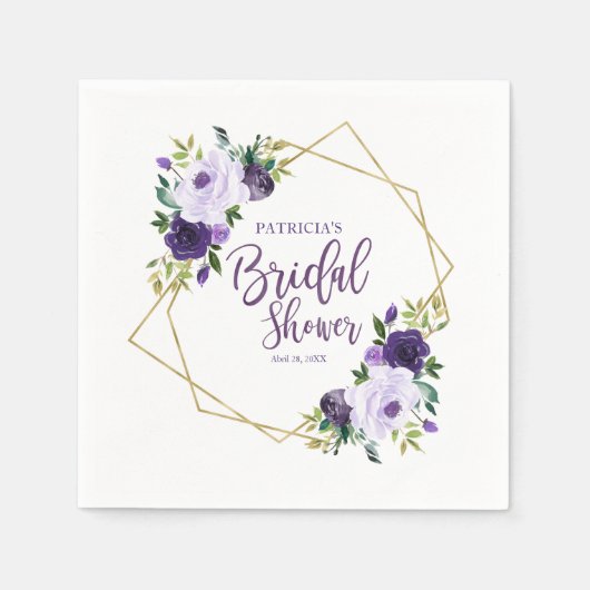 Geometrisch Paarse Gouden Bloemen Vrijgezellenfees Servet (Voorkant)