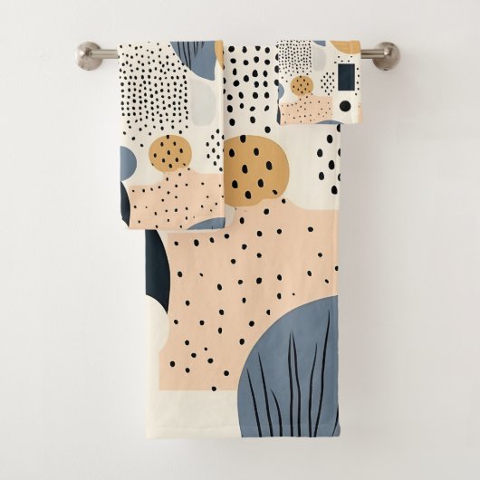 Geometrisch pastel beige grijs zwart abstract boho bad handdoek (Insitu)