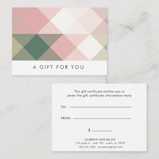 geometrisch pastel modern cadeaucertificaat visitekaartje (Voorkant / Achterkant)