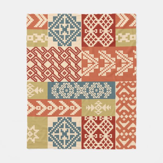 Geometrisch Patchwork Etnaadloos Patroon Fleece Deken (Voorkant)
