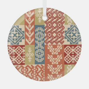 Geometrisch Patchwork Etnaadloos Patroon Glas Ornament