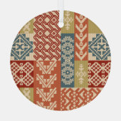 Geometrisch Patchwork Etnaadloos Patroon Glas Ornament (Achterkant)