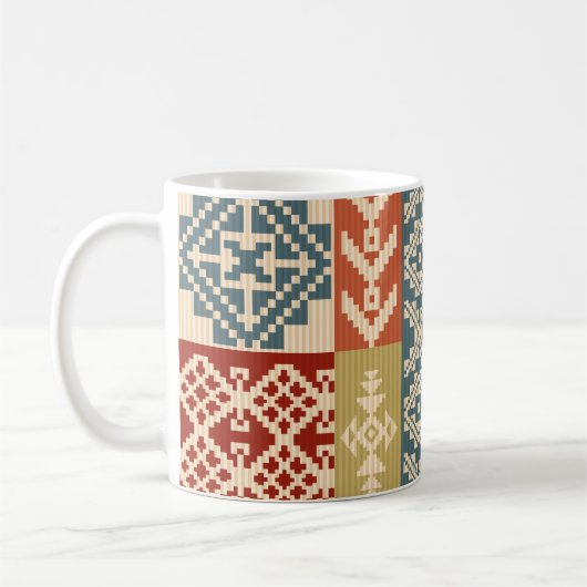 Geometrisch Patchwork Etnaadloos Patroon Koffiemok (Links)
