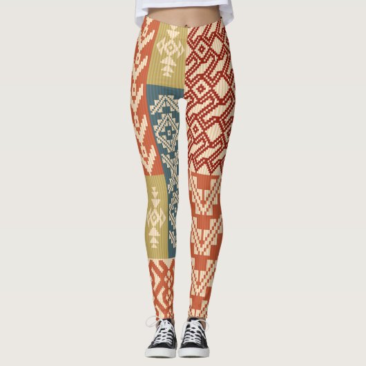 Geometrisch Patchwork Etnaadloos Patroon Leggings (Voorkant)