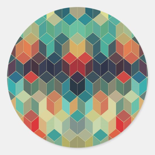 Geometrisch patroon 2 van kleurrijke kubussen ronde sticker (Voorkant)