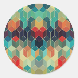 Geometrisch patroon 2 van kleurrijke kubussen ronde sticker