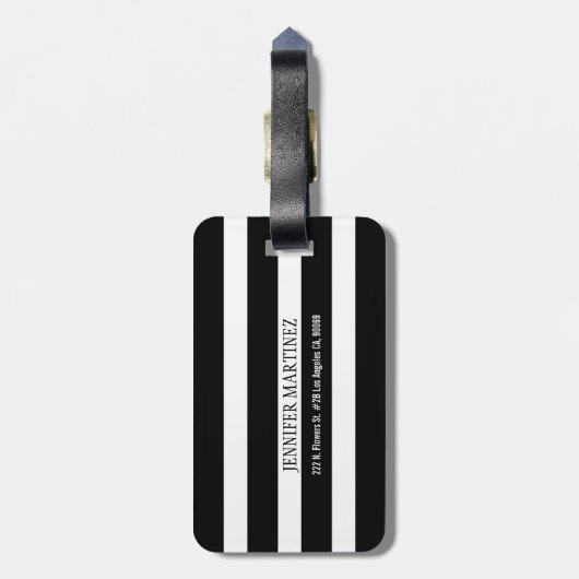 Geometrisch patroon 2 van zwarte en witte strepen bagagelabel (Achterkant verticaal)