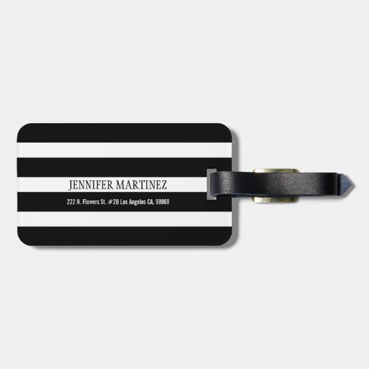 Geometrisch patroon 2 van zwarte en witte strepen bagagelabel (Achterkant horizontaal)