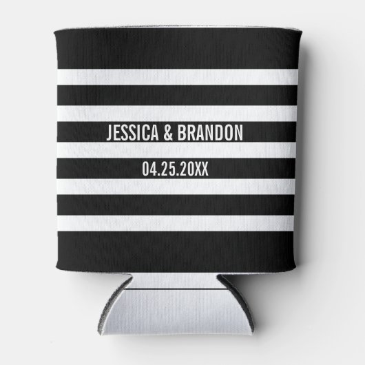 Geometrisch patroon 2 van zwarte en witte strepen blikjeskoeler (Voorkant)