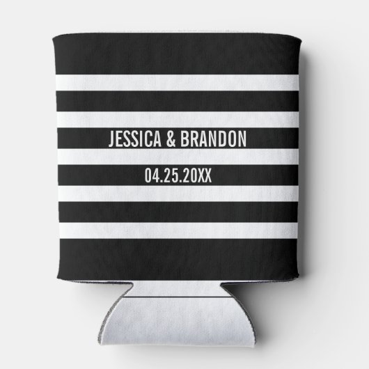 Geometrisch patroon 2 van zwarte en witte strepen blikjeskoeler (Achterkant)