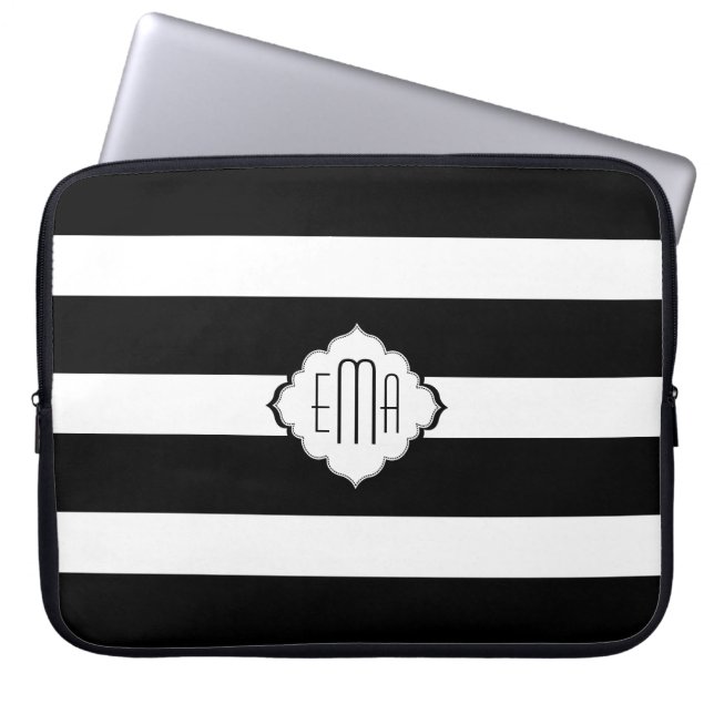 Geometrisch patroon 2 van zwarte en witte strepen laptop sleeve (Voorkant)