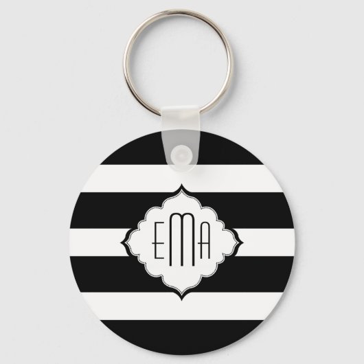 Geometrisch patroon 2 van zwarte en witte strepen sleutelhanger (Voorkant)
