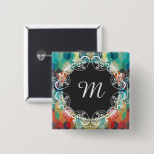 Geometrisch patroon 2 vierkante button 5,1 cm (Voorkant /achterkant)