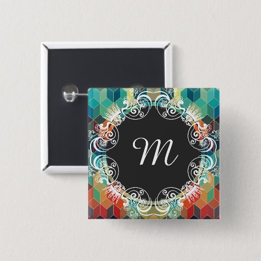 Geometrisch patroon 2 vierkante button 5,1 cm (Voorkant /achterkant)
