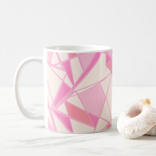 Geometrisch patroon abstracte kleur roze koffiemok (Met donut)