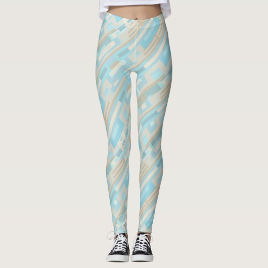 Geometrisch patroon blauw-beige leggings (Voorkant)