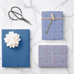 Geometrisch patroon   Blauw, Periwinkle en Lila  Inpakpapier Vel