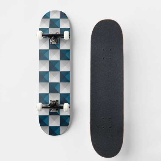Geometrisch patroon Blauw Zilver Skateboard (Voorkant)