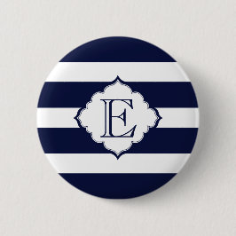 Geometrisch patroon blauwe en witte strepen ronde button 5,7 cm