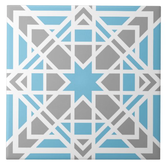 Geometrisch patroon, blauwgroen, wit, lichtgrijs tegeltje (Voorkant)