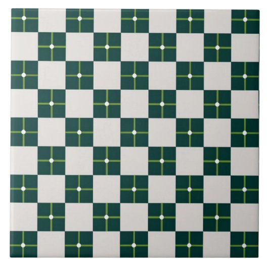 Geometrisch patroon decoratief groen wit groot tegeltje (Voorkant)