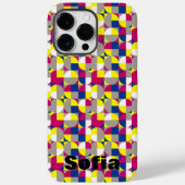 Geometrisch patroon fuchsia citroengeel blauw naam Case-Mate iPhone case (Achterkant)