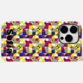 Geometrisch patroon fuchsia citroengeel blauw naam Case-Mate iPhone case (Achterkant (horizontaal))