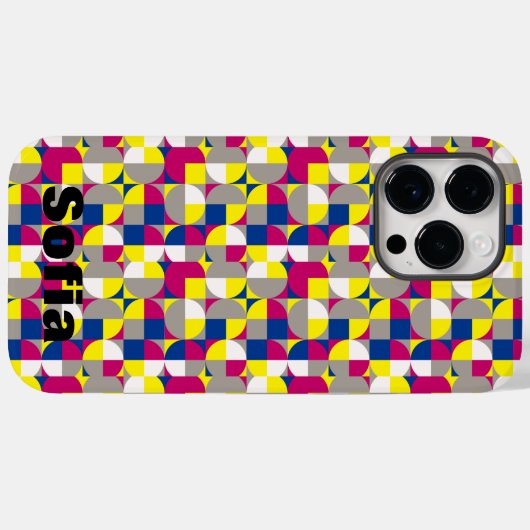 Geometrisch patroon fuchsia citroengeel blauw naam Case-Mate iPhone case (Achterkant (horizontaal))