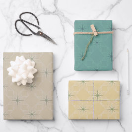 Geometrisch patroon | Gedempte Teal, Goud en Taupe Inpakpapier Vel