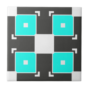 Geometrisch patroon Gemarkeerd met Mint Black & Wh Tegeltje