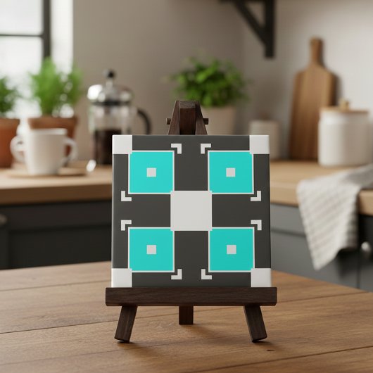 Geometrisch patroon Gemarkeerd met Mint Black & Wh Tegeltje