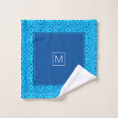 Geometrisch patroon, geschulpte randen aqua blauw bad handdoek (Wasdoekje)