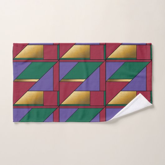 Geometrisch patroon Goud Paarse Groen Rood Bad Handdoek (Handdoek)