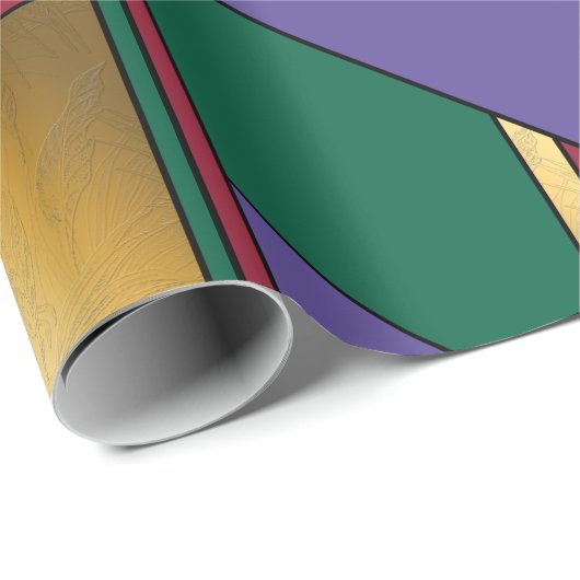 Geometrisch patroon Goud Paarse Groen Rood Cadeaupapier (Rol Hoek)