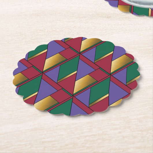 Geometrisch patroon Goud Paarse Groen Rood Kartonnen Onderzetters (Gekanteld)