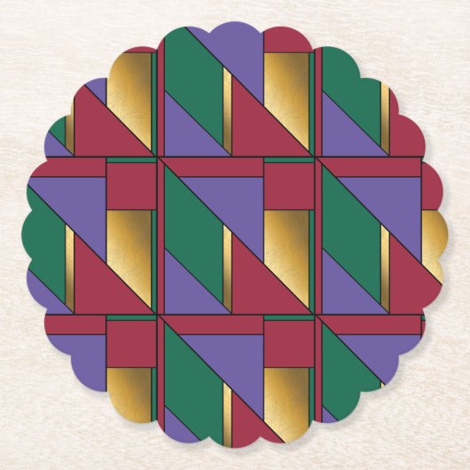 Geometrisch patroon Goud Paarse Groen Rood Kartonnen Onderzetters (Voorkant)
