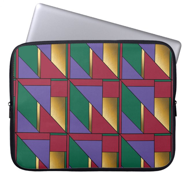 Geometrisch patroon Goud Paarse Groen Rood Laptop Sleeve (Voorkant)