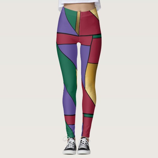 Geometrisch patroon Goud Paarse Groen Rood Leggings (Voorkant)