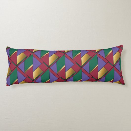 Geometrisch patroon Goud Paarse Groen Rood Lichaamskussen (Achterkant)