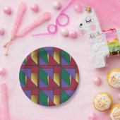 Geometrisch patroon Goud Paarse Groen Rood Papieren Bordje (Feest)